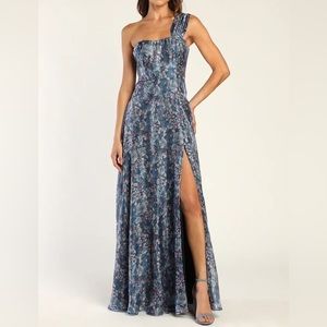 Lulus Floral Print One-Shoulder Maxi Dress- NWOT